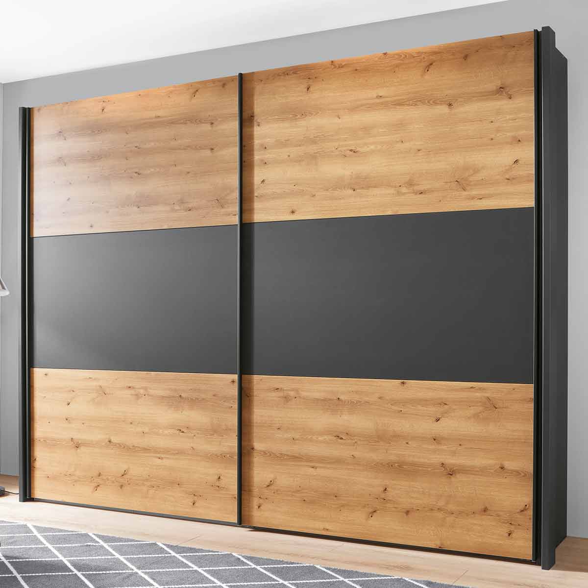 Schiebetürenschrank 2-türig in Bianco-Eiche / Graphit Dekor