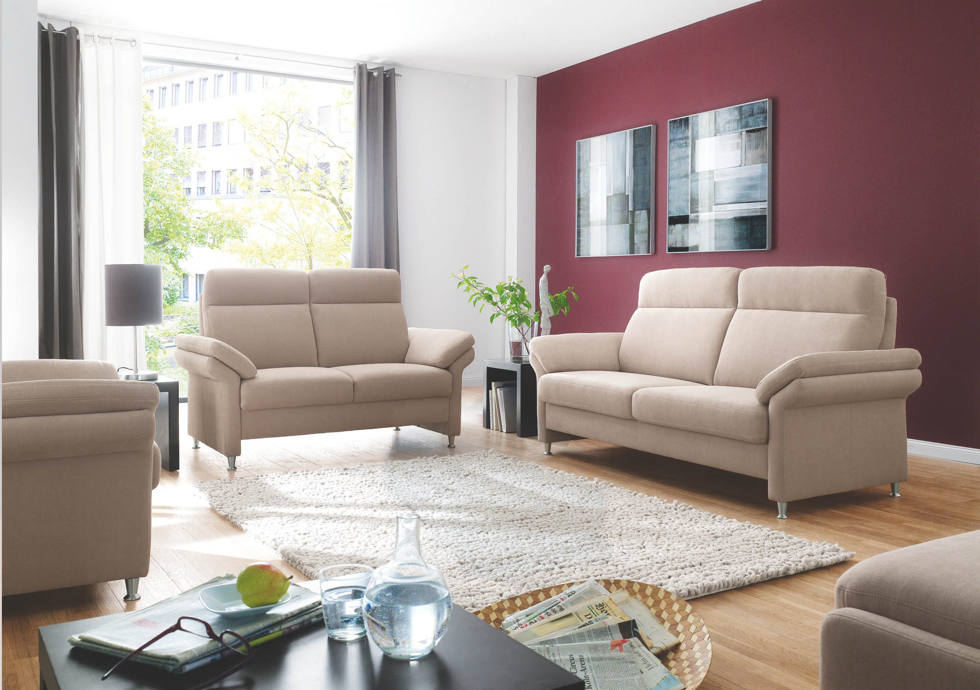 Polstergarnitur in Stoff sand