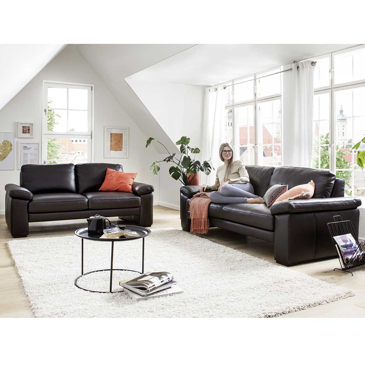 Sofa 2-Sitzer in Leder dunkelbraun