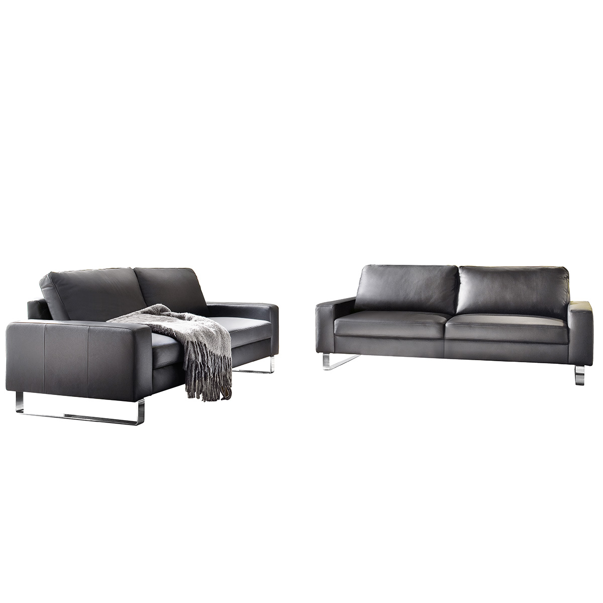 2,5-Sitzer in Leder schwarz, Kufe Chrom