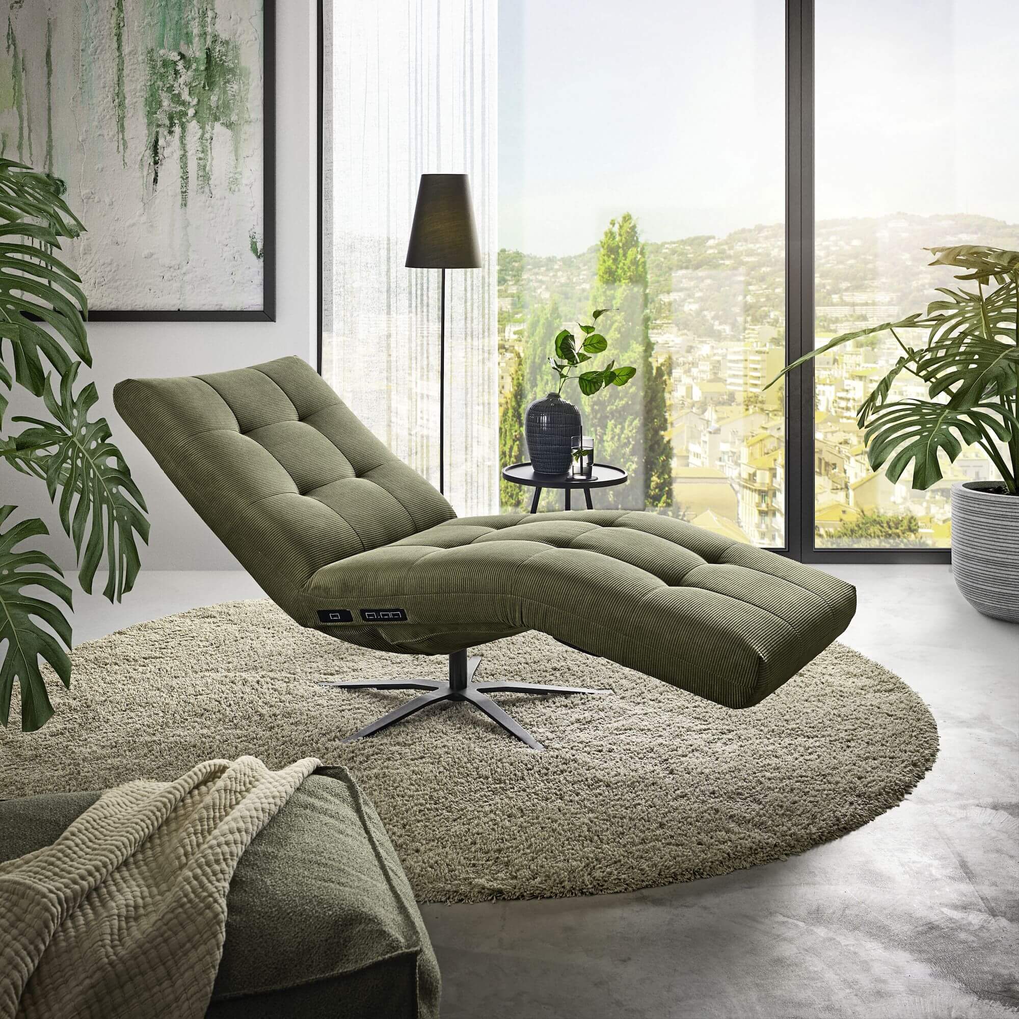 Einzelliege in Stoff oliv