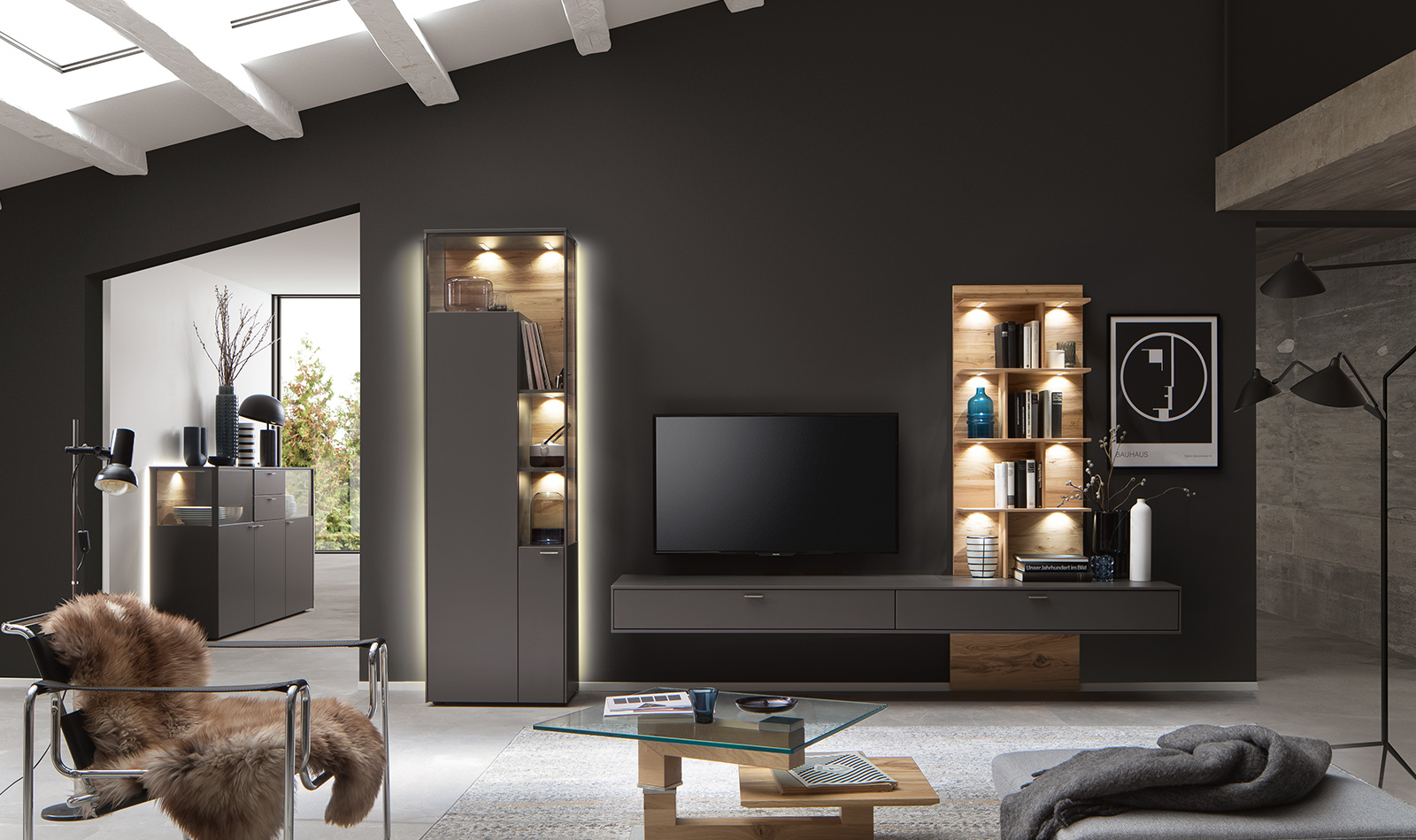 Wohnkombination Balkeneiche Anthrazit