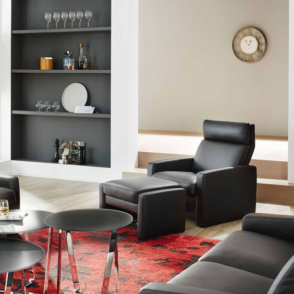 Hocker Arosa Leder schwarz