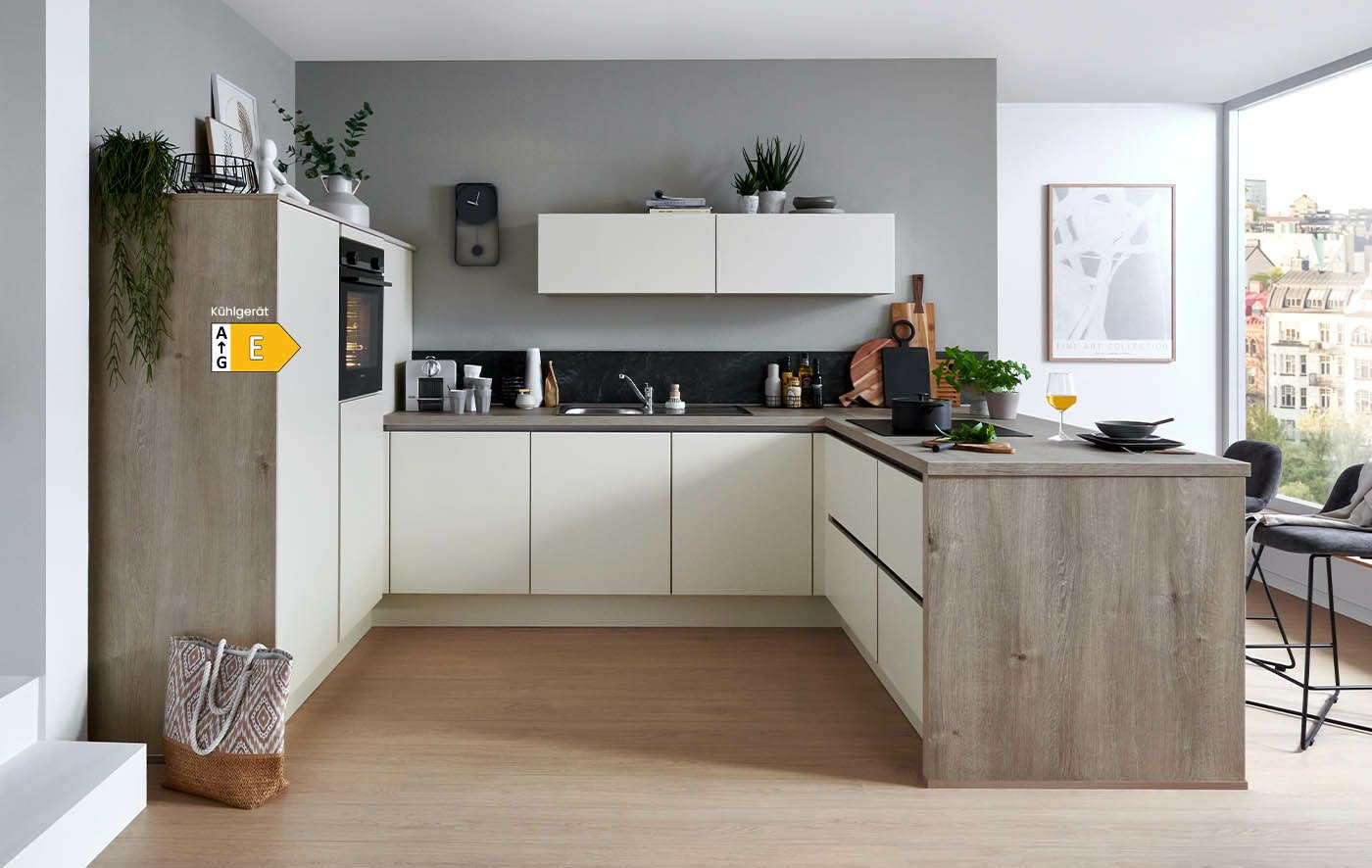 Nobilia moderne U-Küche Magnolia
