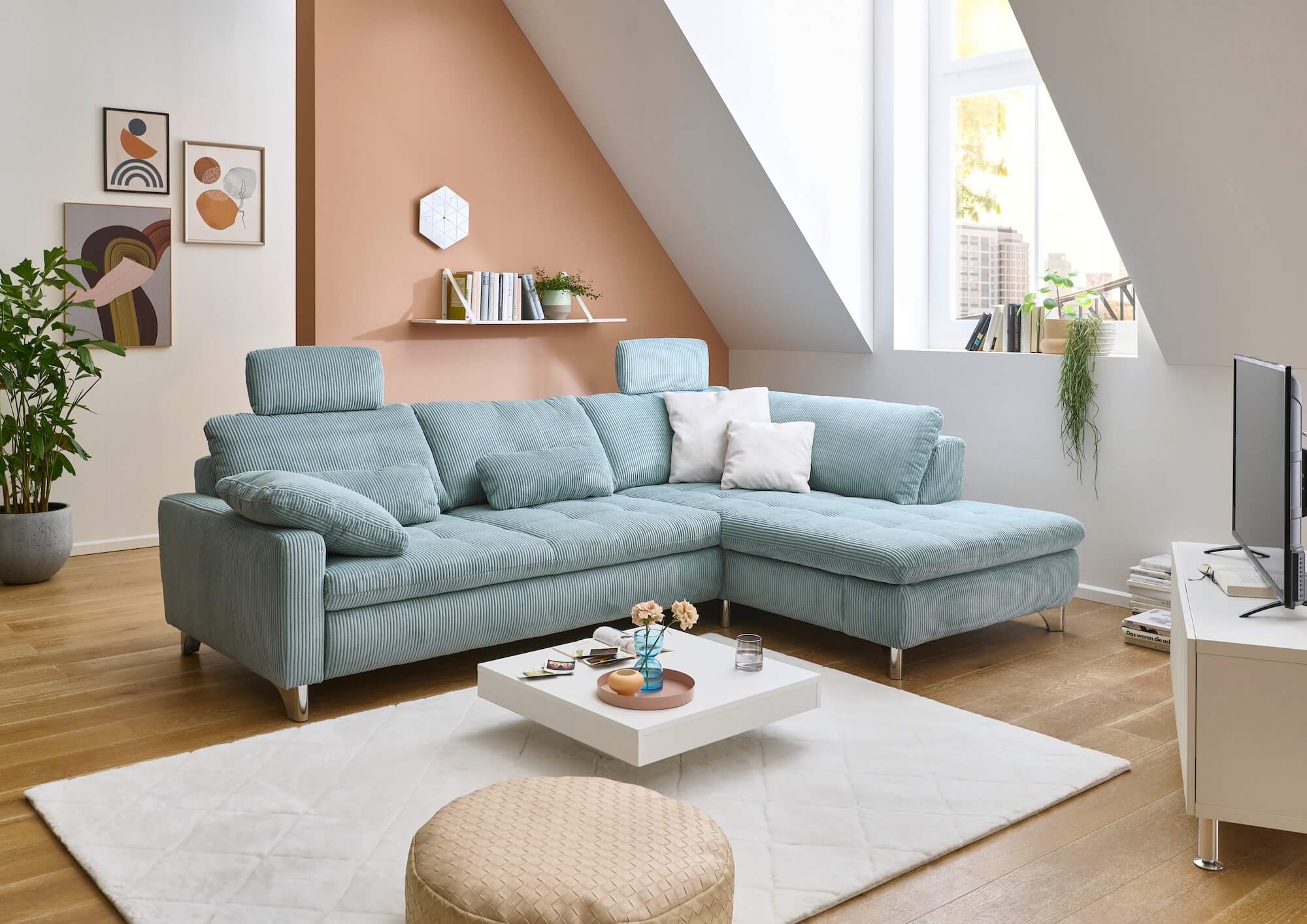 Polstergarnitur in Cord Aqua