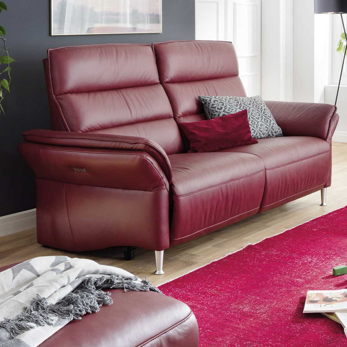 Sofa 2,5-Sitzer in Leder rot