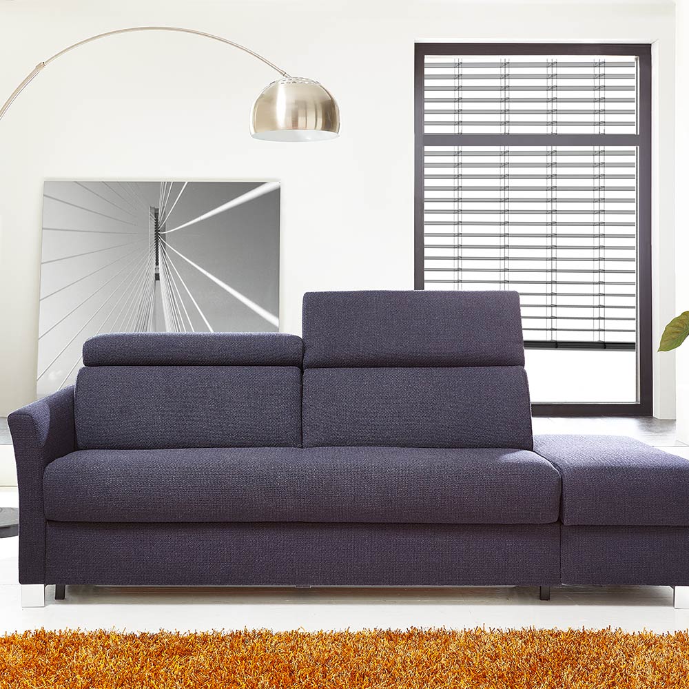 Verwandlungssofa in Stoff dunkelblau, Liegefläche 140x200 cm