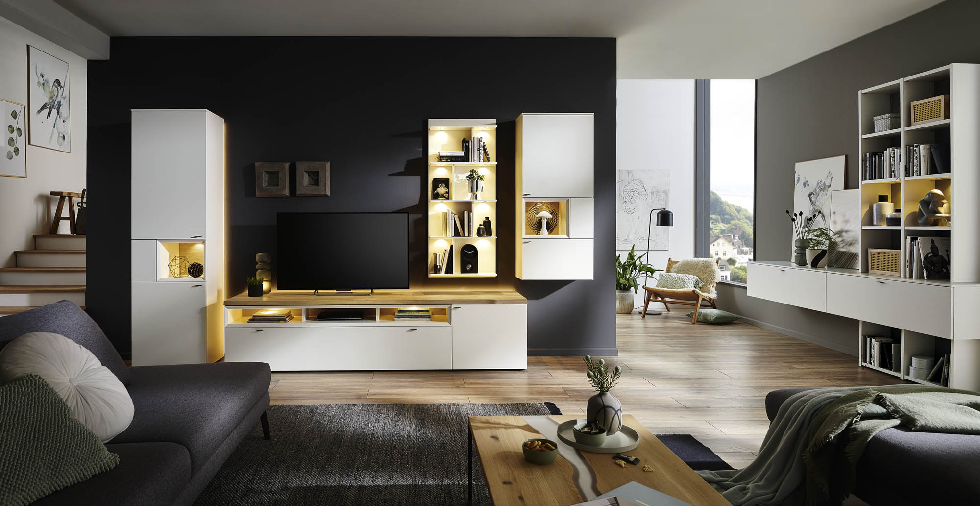 Venjakob Wohnwand X5 Weiß mit Holz