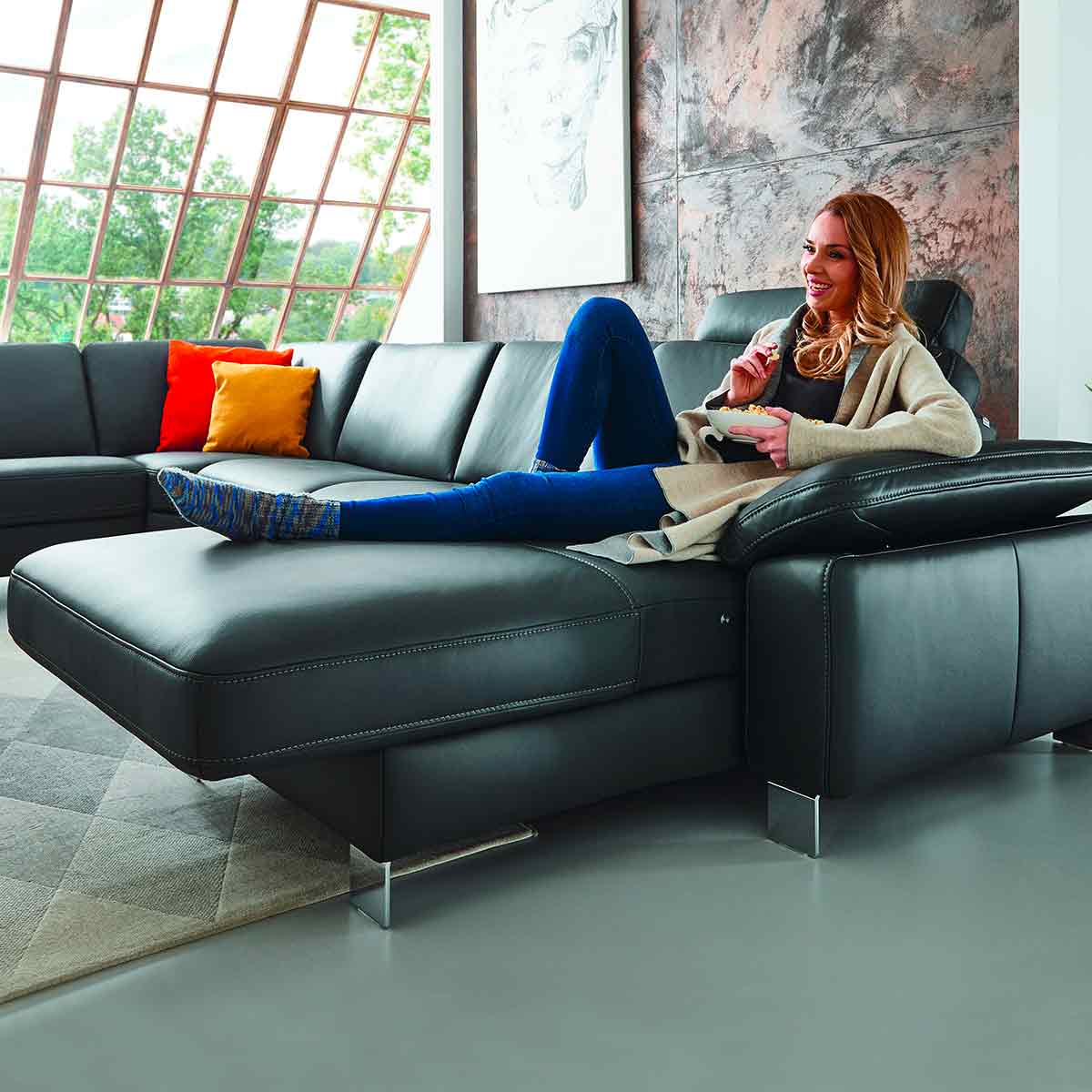 Polsterecke SofaStyle in Leder schwarz