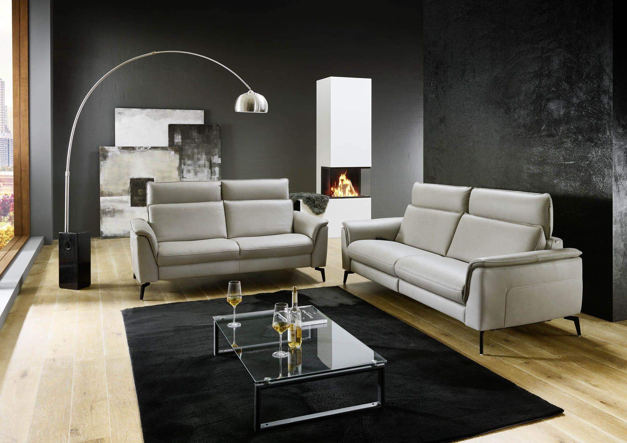 Ledersofa Colin Seidengrau