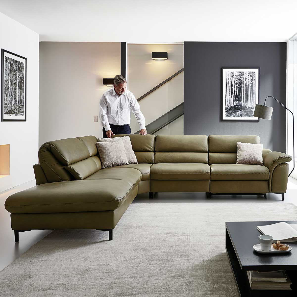 Polsterecke in Leder olive