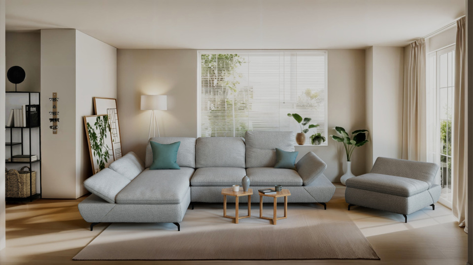 Polsterecke in Stoff hellgrau