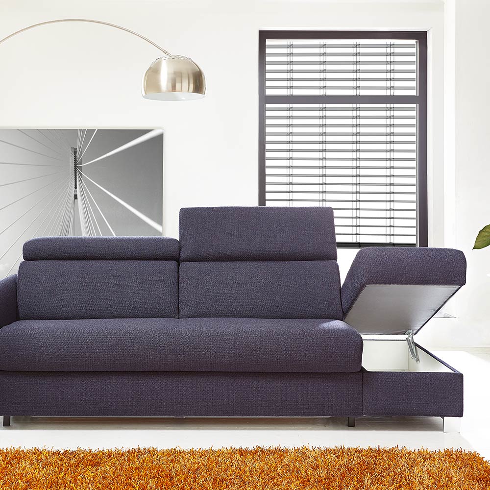 Verwandlungssofa in Stoff dunkelblau, Liegefläche 140x200 cm