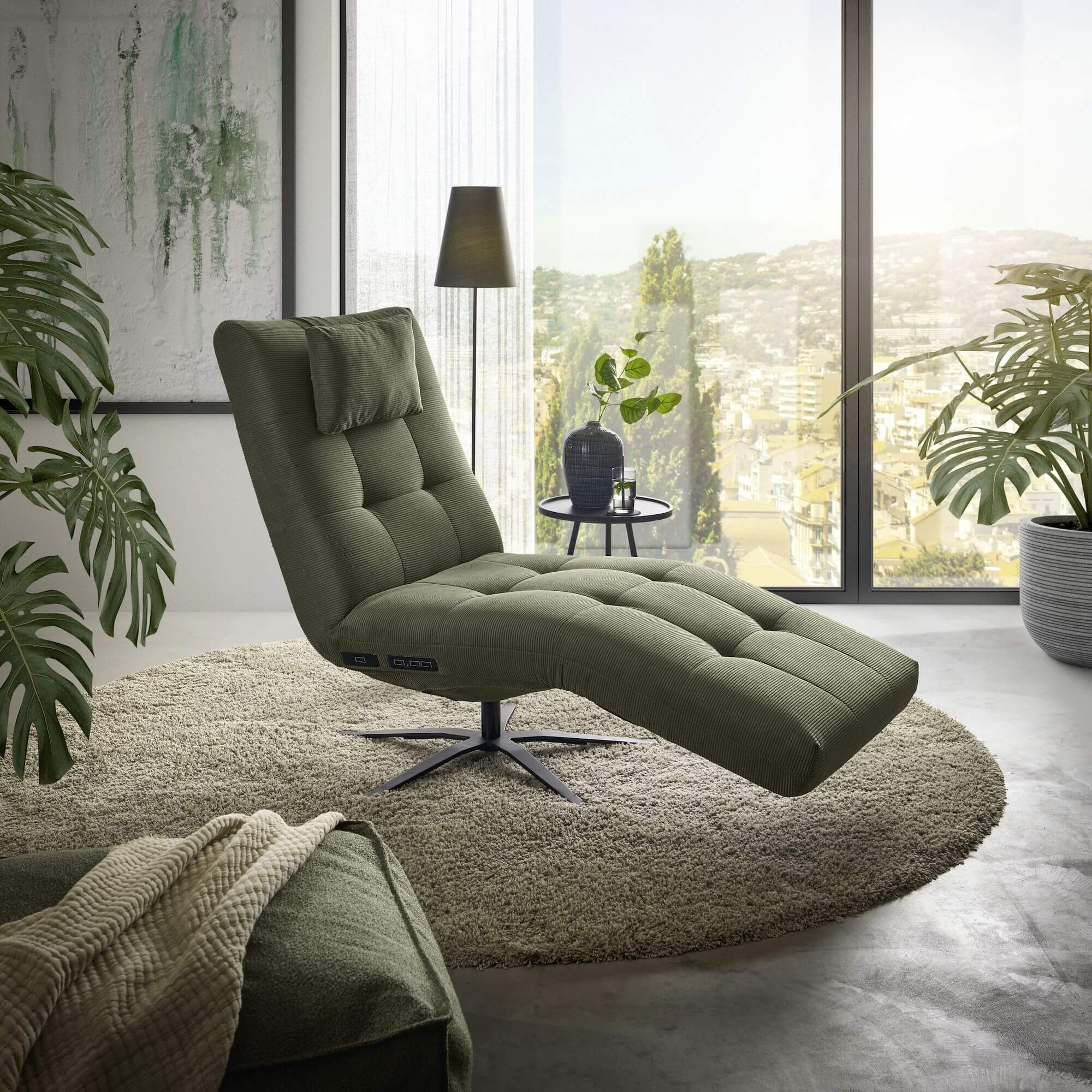 Einzelliege in Stoff oliv