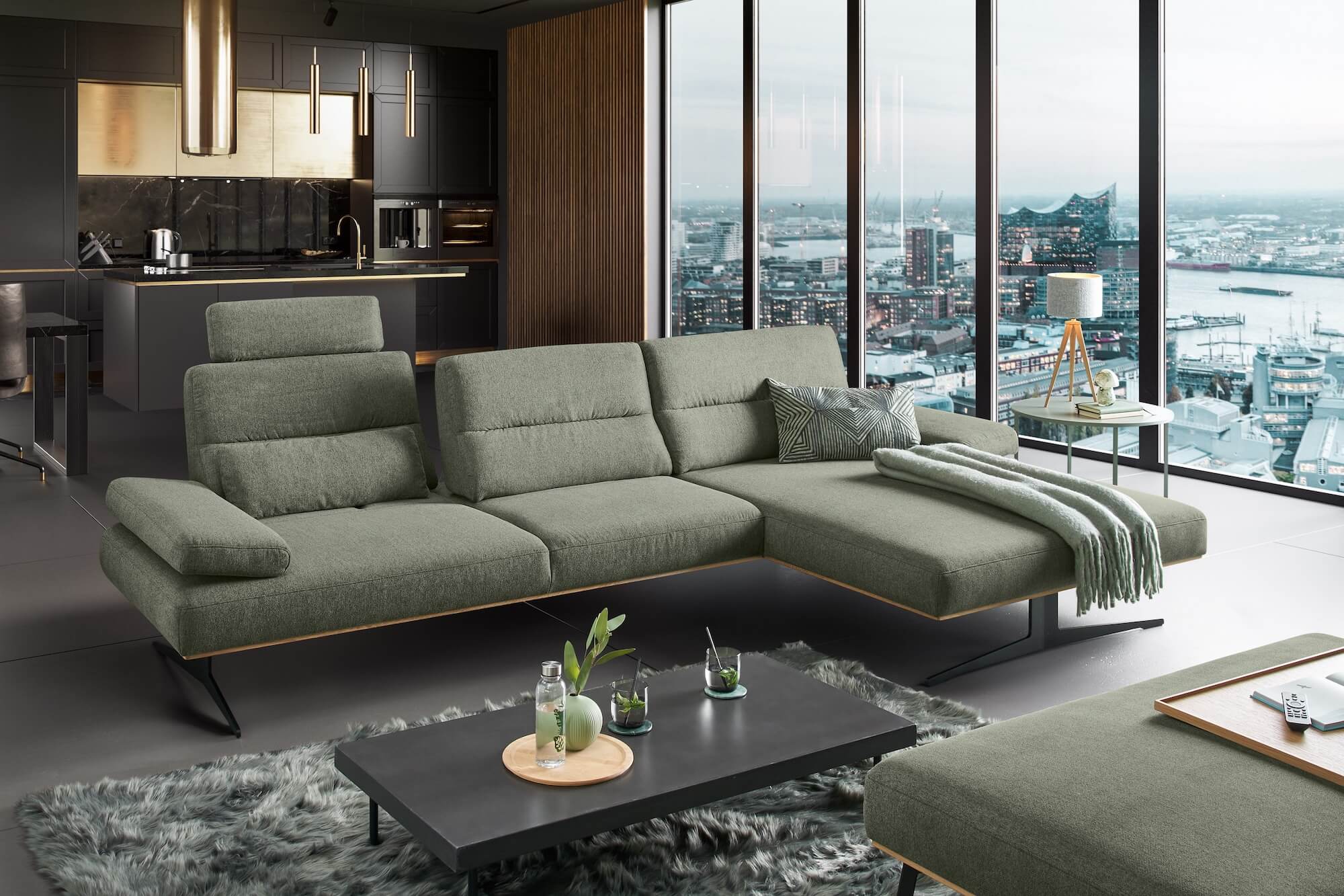 Ecksofa Taivo Stoff Olivgrün