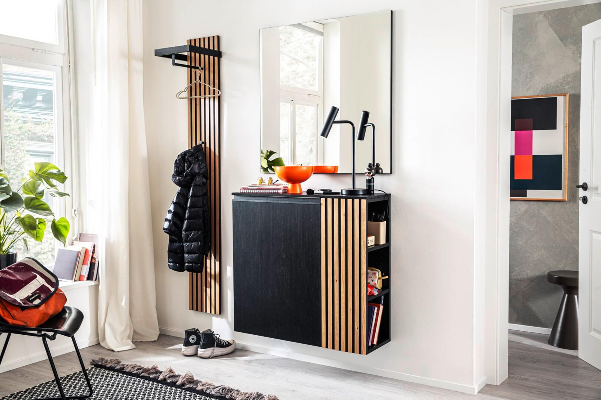 Garderobe Eiche Schwarz