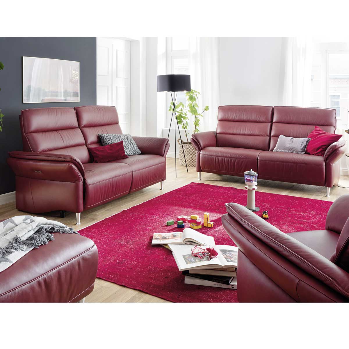 Sofa 2,5-Sitzer in Leder rot